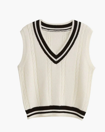 Women's rich sweater vest back view