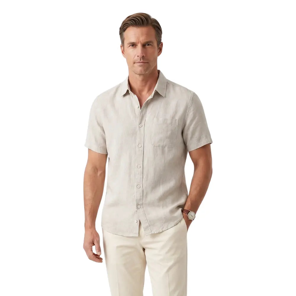 Men's short sleeve linen shirt summer old money style