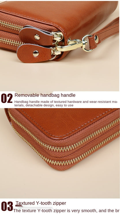Oil wax leather wallet clasp detail
