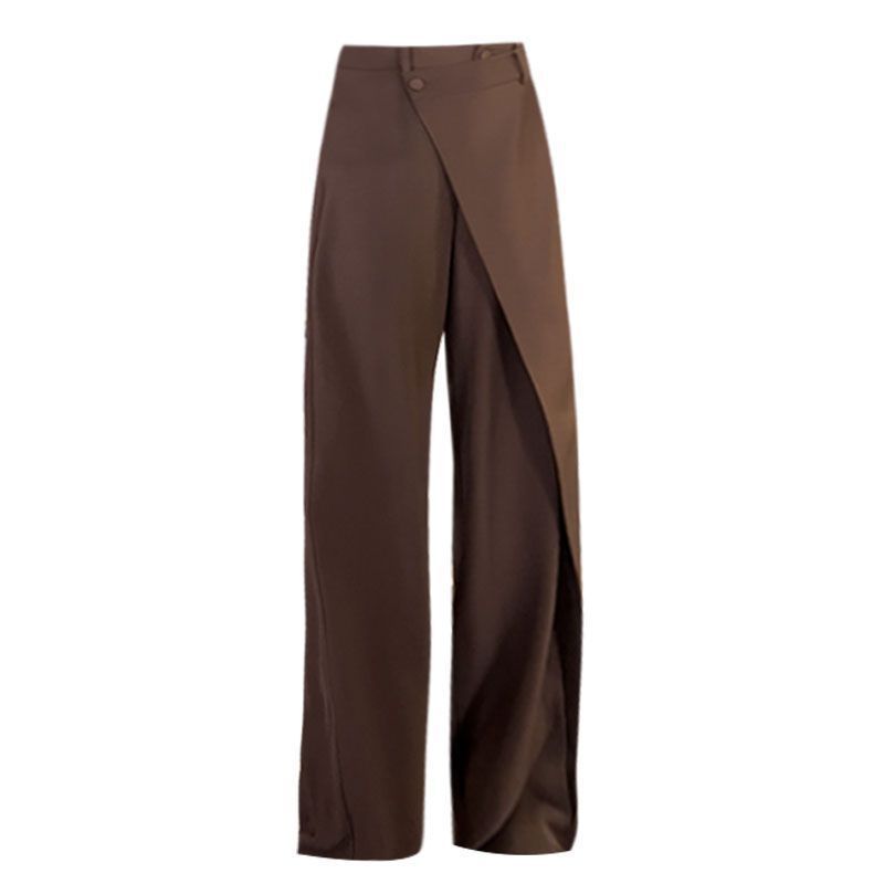 Irregular wide leg pants styled
