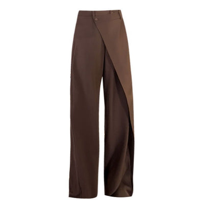 Irregular wide leg pants styled
