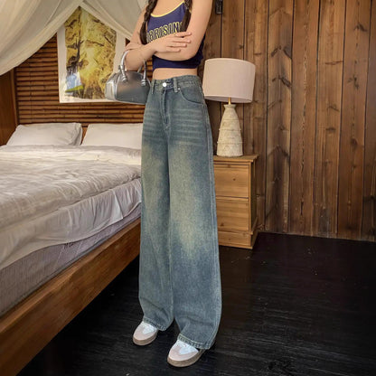 Retro straight mop pants side view