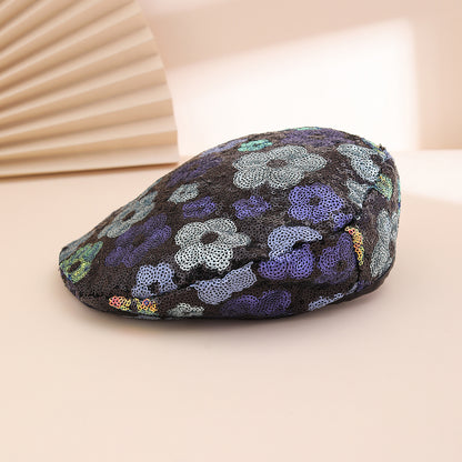 Sequin Flower Beret Hat