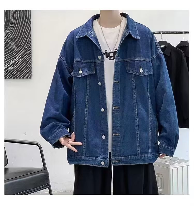 Men's loose fit denim jacket color options