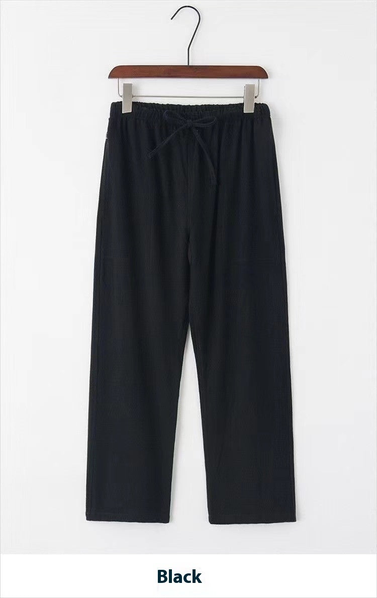 Marrakech slim fit linen trousers lifestyle styled