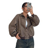Women's distressed leather jacket casual streetwear