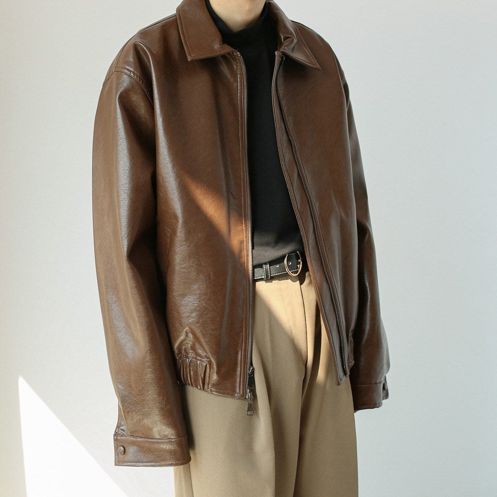 Retro short leather coat close-up detail