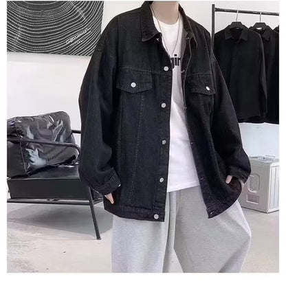 Men's loose fit denim jacket lifestyle styled