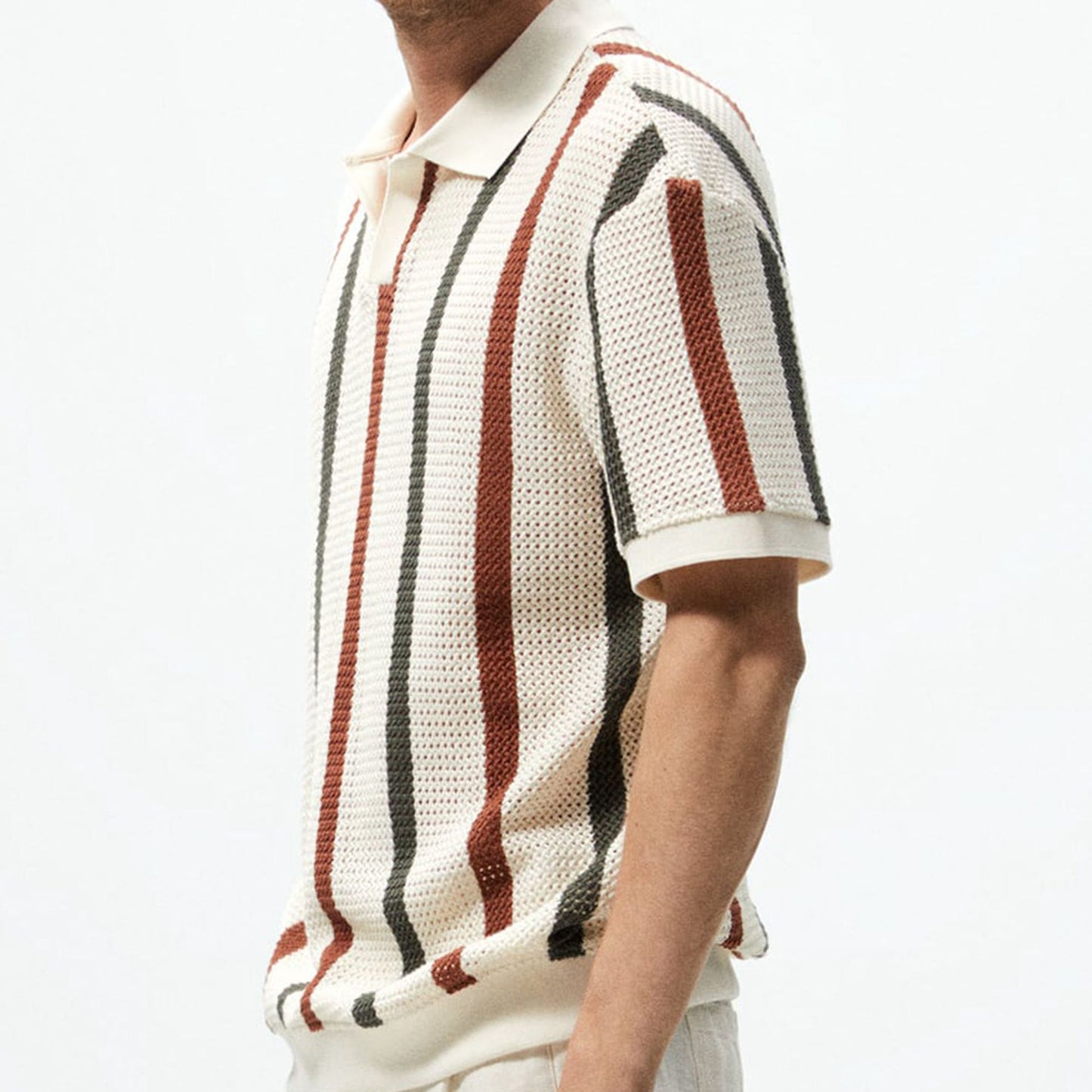 Resort knit stripe polo fabric texture