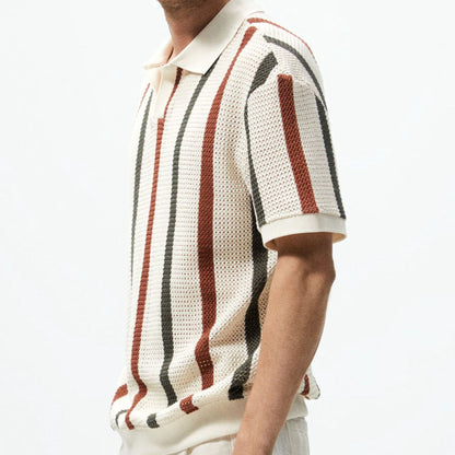 Resort knit stripe polo fabric texture