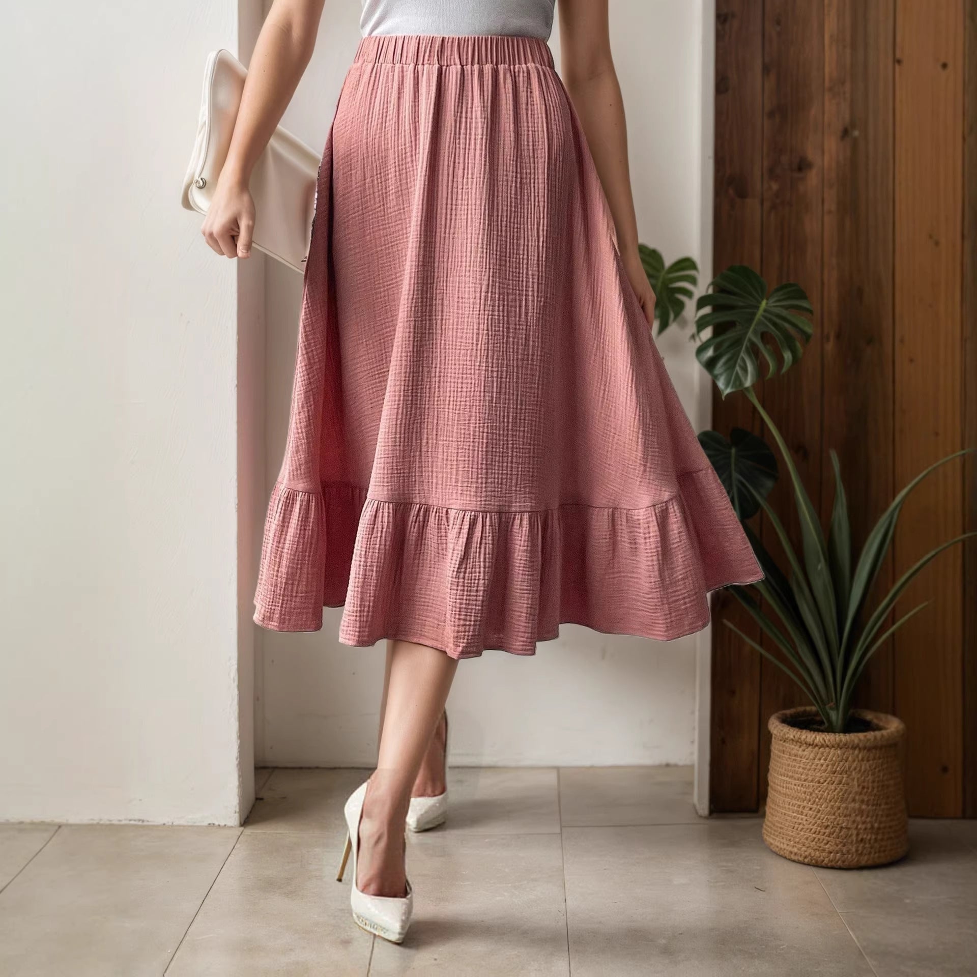Layered pleated midi skirt back view