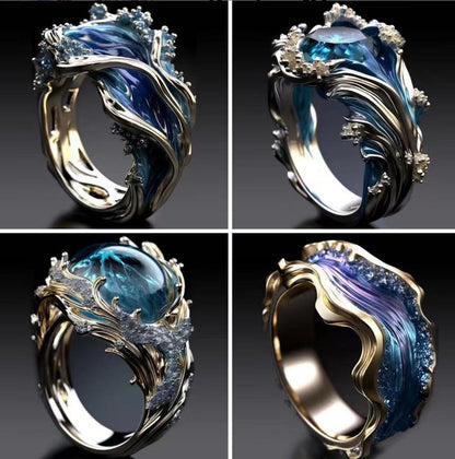 Wave oil drop diamond ring side view