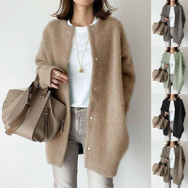 Single breasted knit cardigan side view
