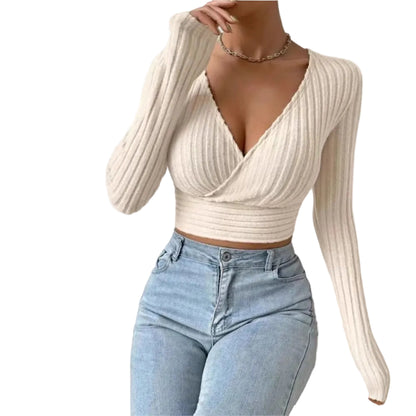 Deep V slim knit sweater main view