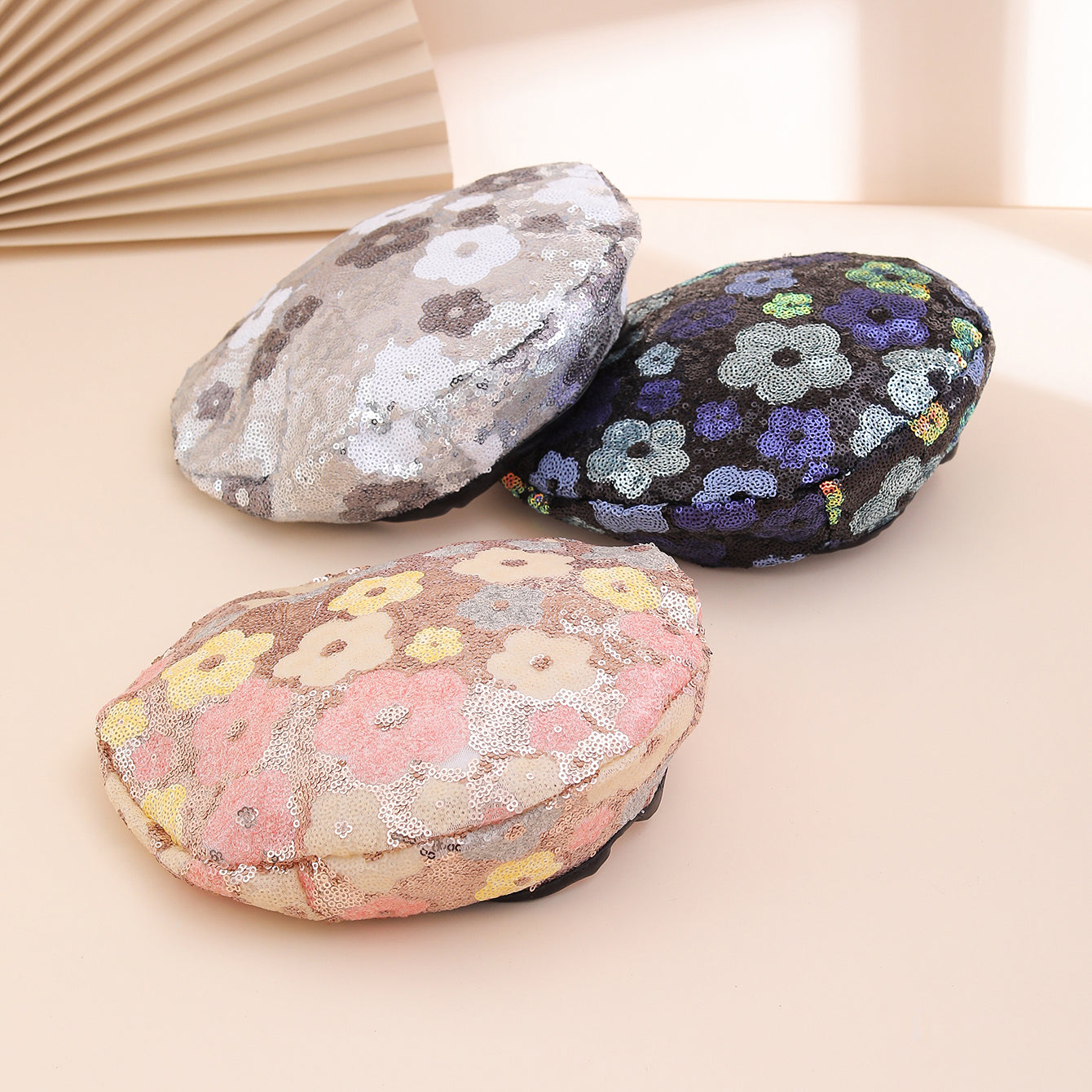 Sequin flower beret hat color options