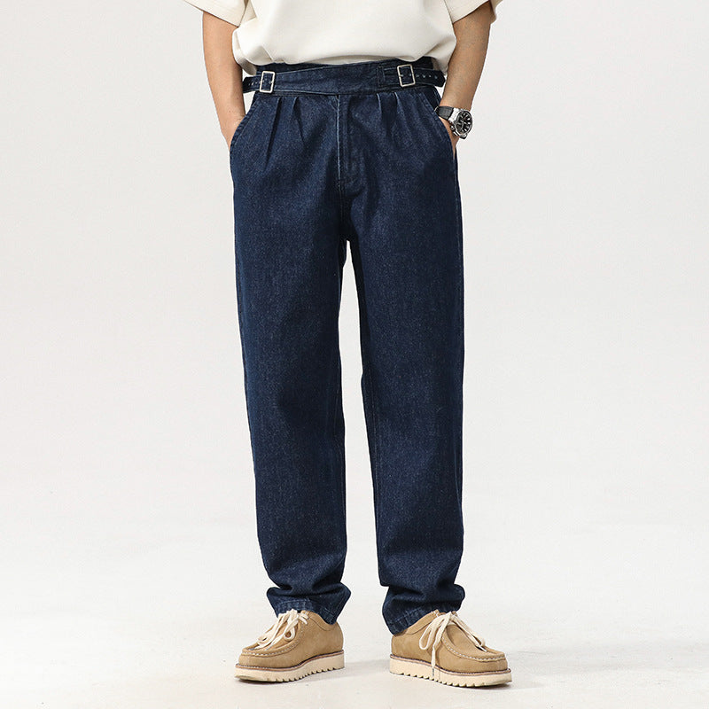 Women's high waist straight jeans fabric close-up
