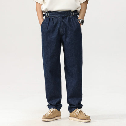 Women's high waist straight jeans fabric close-up