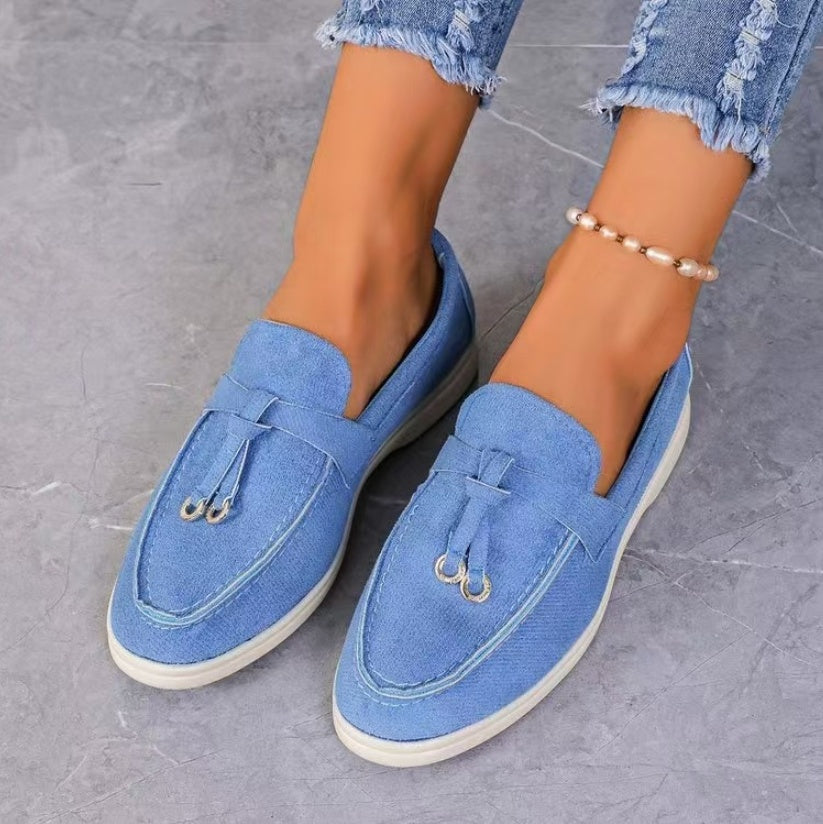 Women's premium suede lady loafers side view
