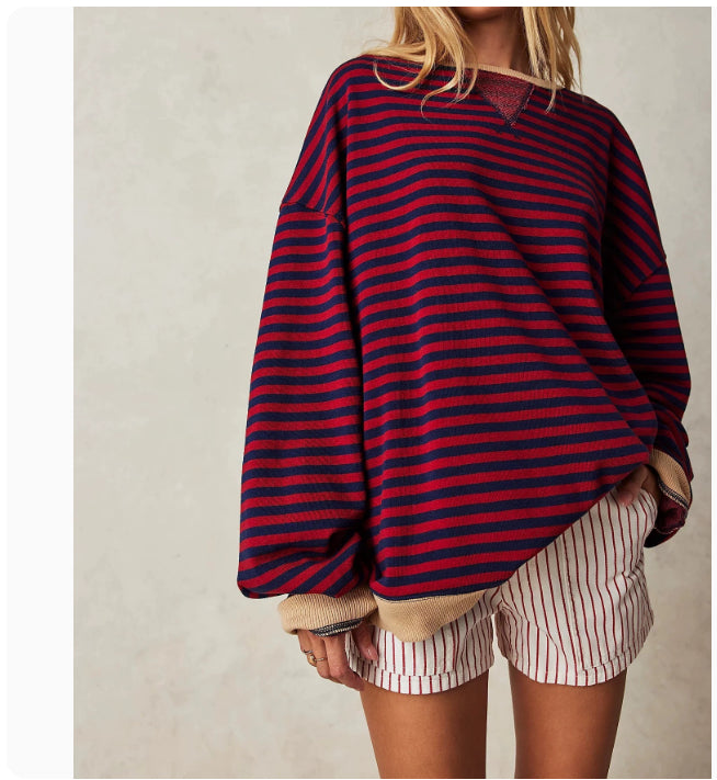 Multicolor striped sweater styled