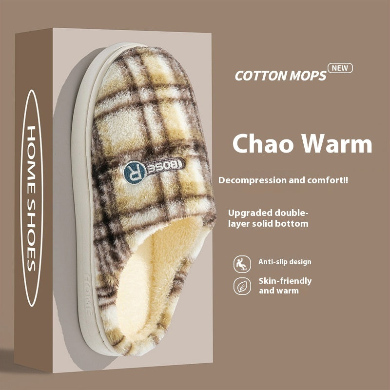 Plush plaid home shoes lifestyle