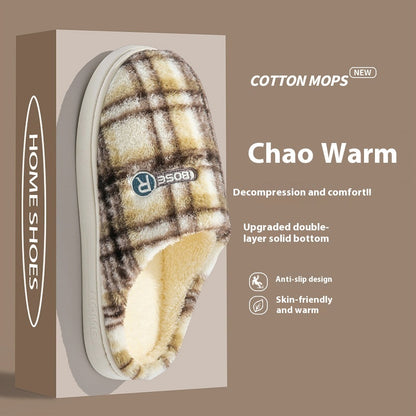 Plush plaid home shoes lifestyle