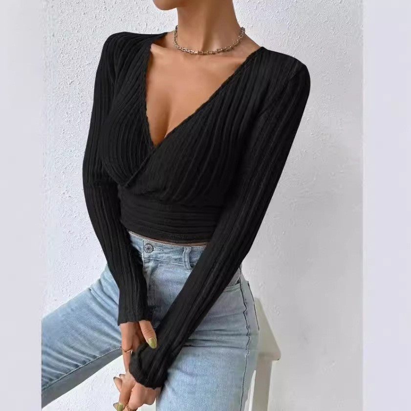 Deep V slim knit sweater color options