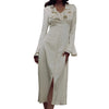 Women's pearl button ruffle midi dress old money feminine