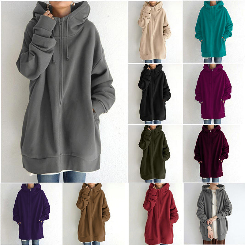 Oversized hooded zip style side view