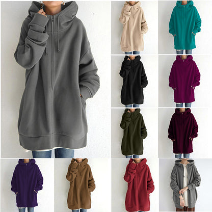 Oversized hooded zip style side view