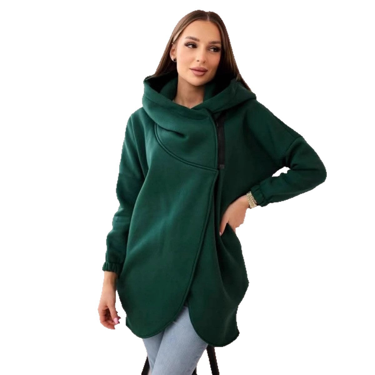 Plus size solid sweater collar detail