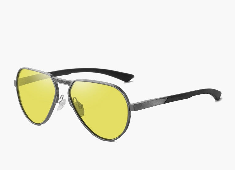 Polarized alloy frame glasses on model