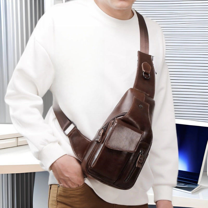 Genuine leather vintage crossbody strap detail