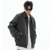 Men's loose casual polo collar leather coat outerwear