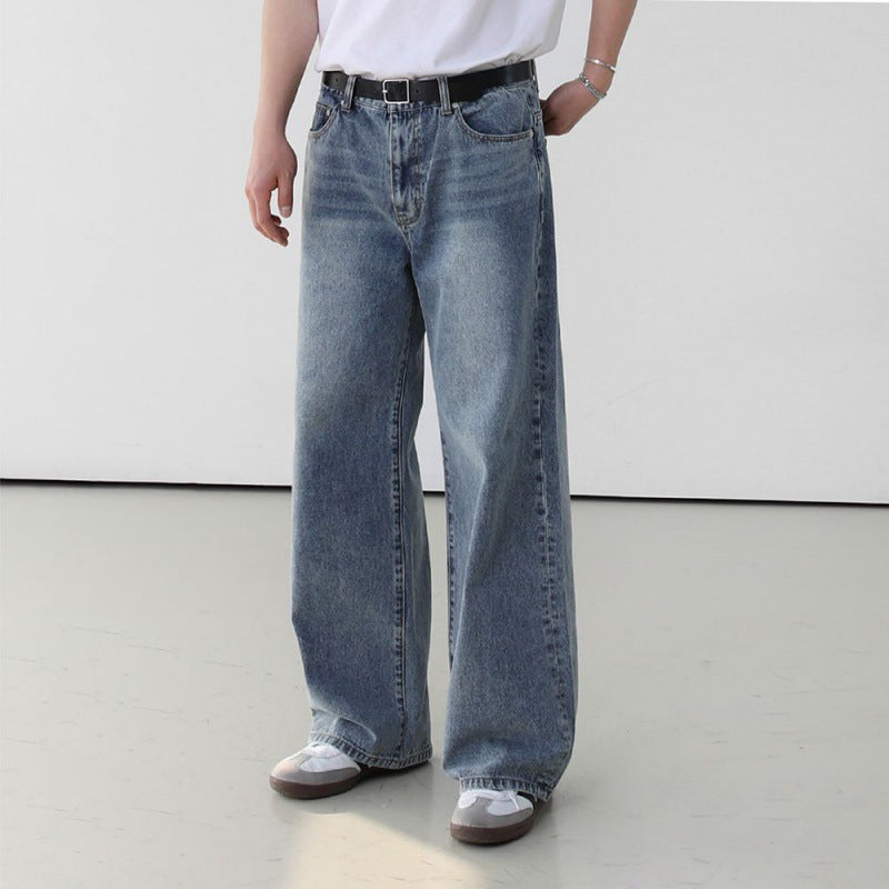 Men's retro washed jeans back view