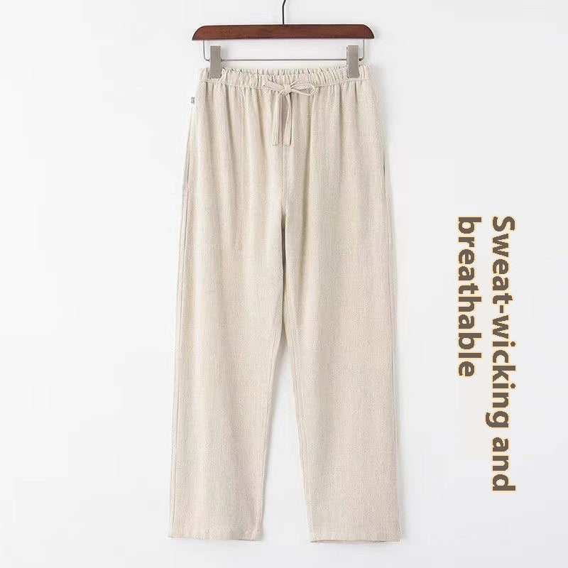 Marrakech slim fit linen trousers waistband detail