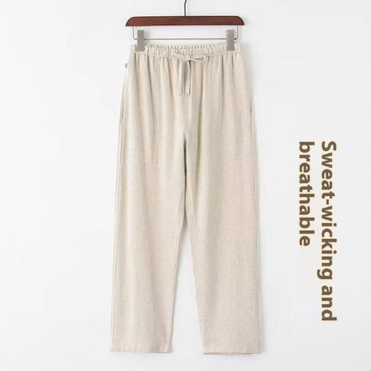 Marrakech slim fit linen trousers waistband detail