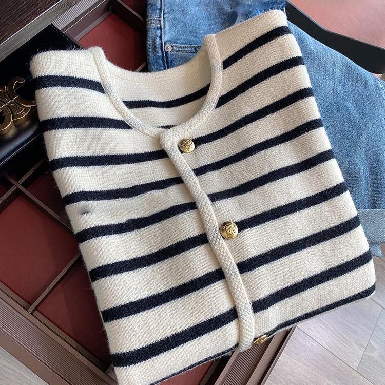Women's premium striped wool vest close-up detail