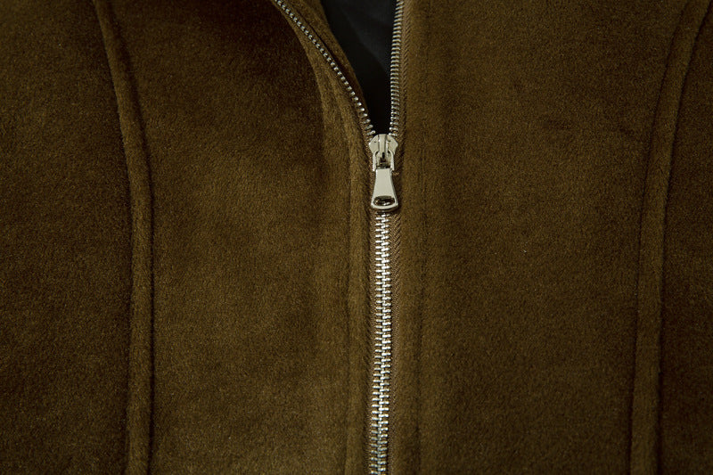 Men's retro wool polo jacket collar detail