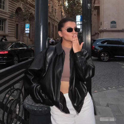 Versatile leather Bomber Jacket