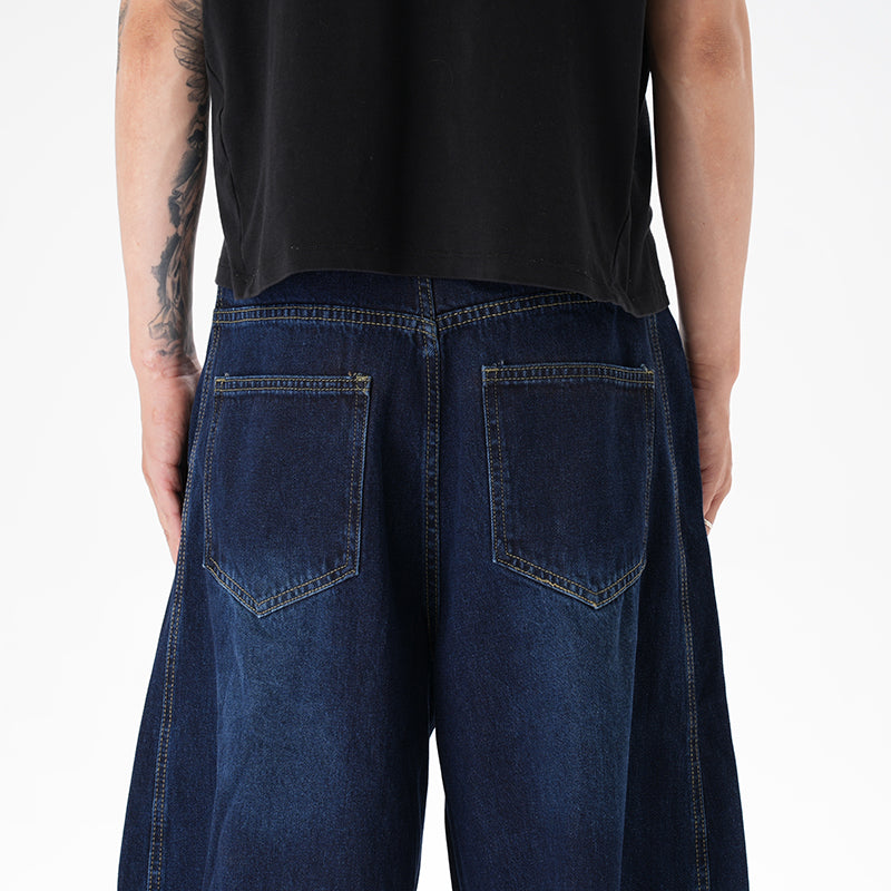 Men's distressed wide leg jeans waistband