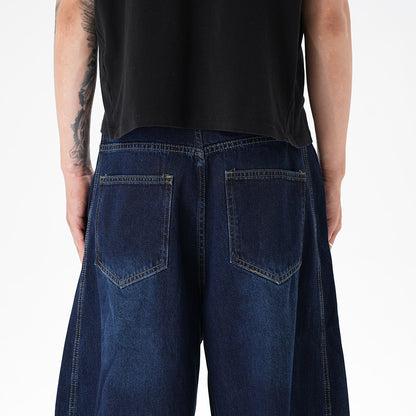 Men's distressed wide leg jeans waistband
