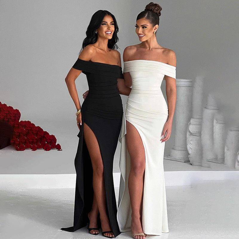 Slim split sleeveless dress side view