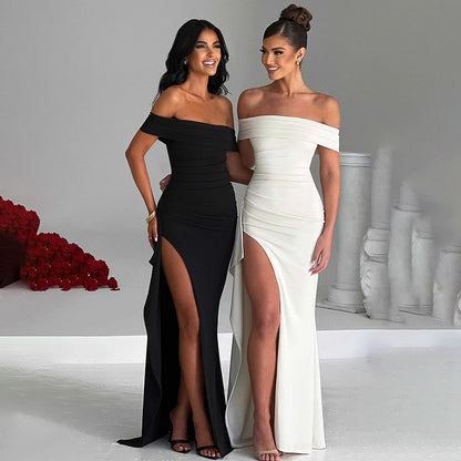 Slim split sleeveless dress side view