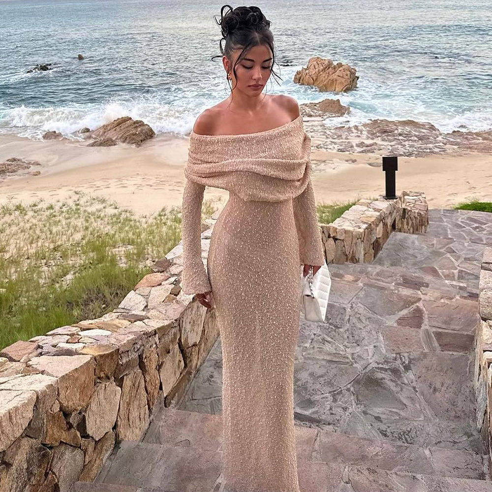 One shoulder knit dress back view