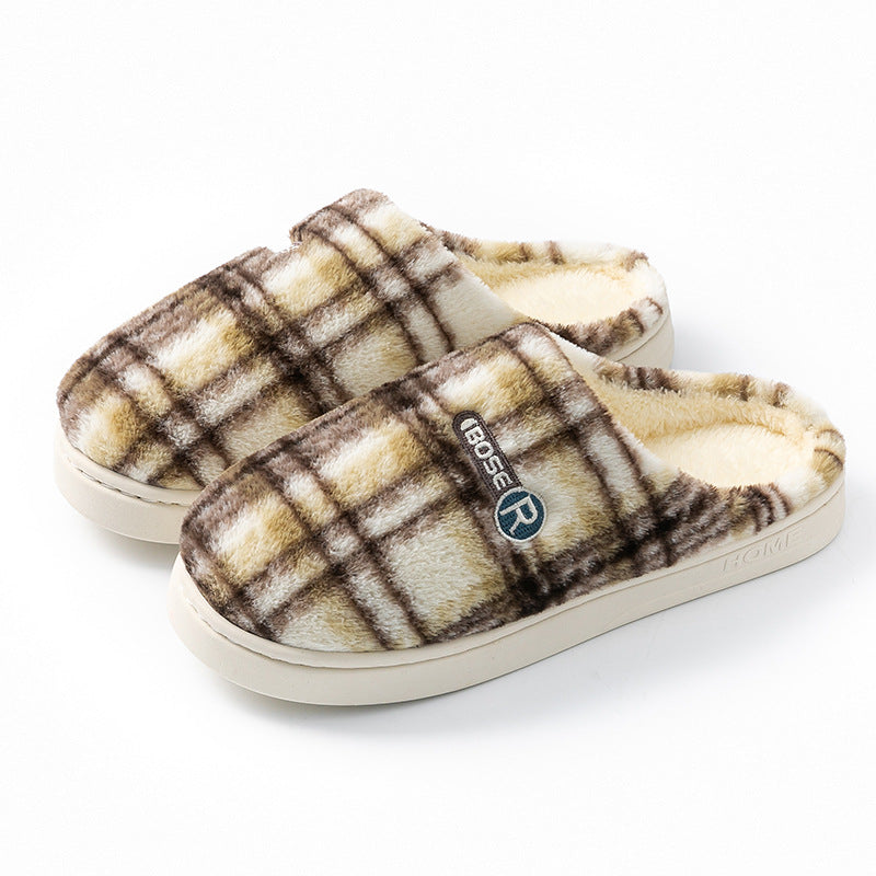 Plush plaid home shoes main view