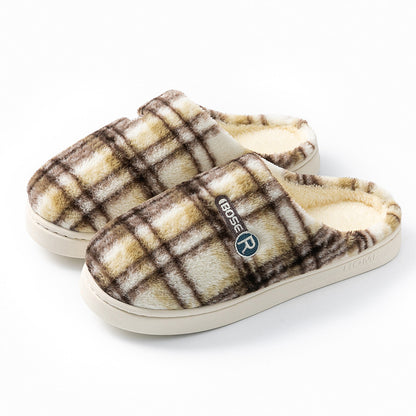 Plush plaid home shoes main view