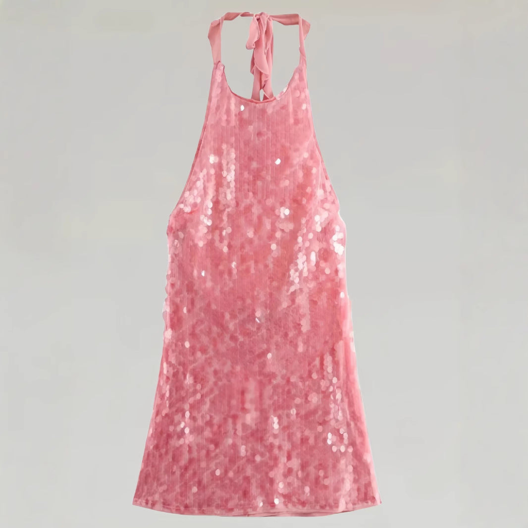 Beaded halter backless dress alternate color