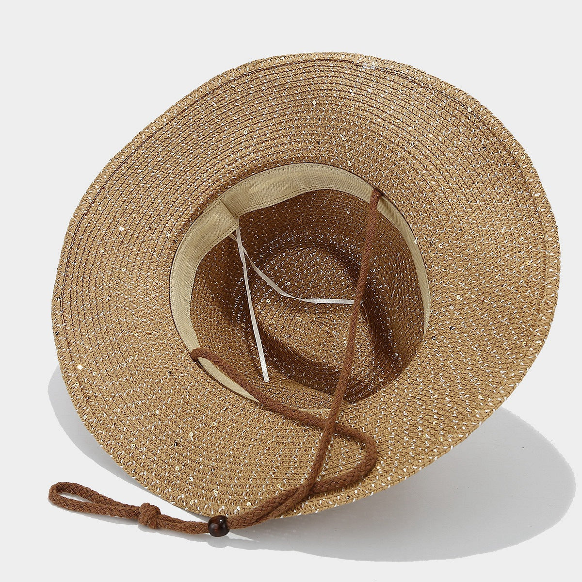 Sequin panama straw hat brim detail