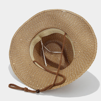 Sequin panama straw hat brim detail