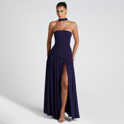 Elegant backless split dress full length